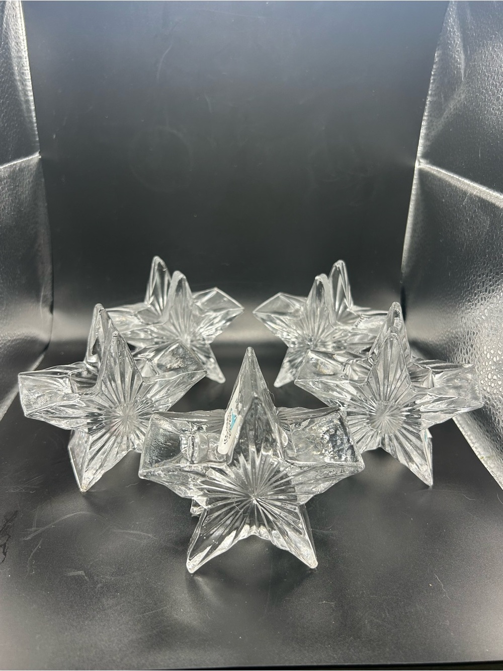 5 Vtg Pier 1 Clear Glass Star Shaped Taper Candle Holders 3.5” H New Old Stock